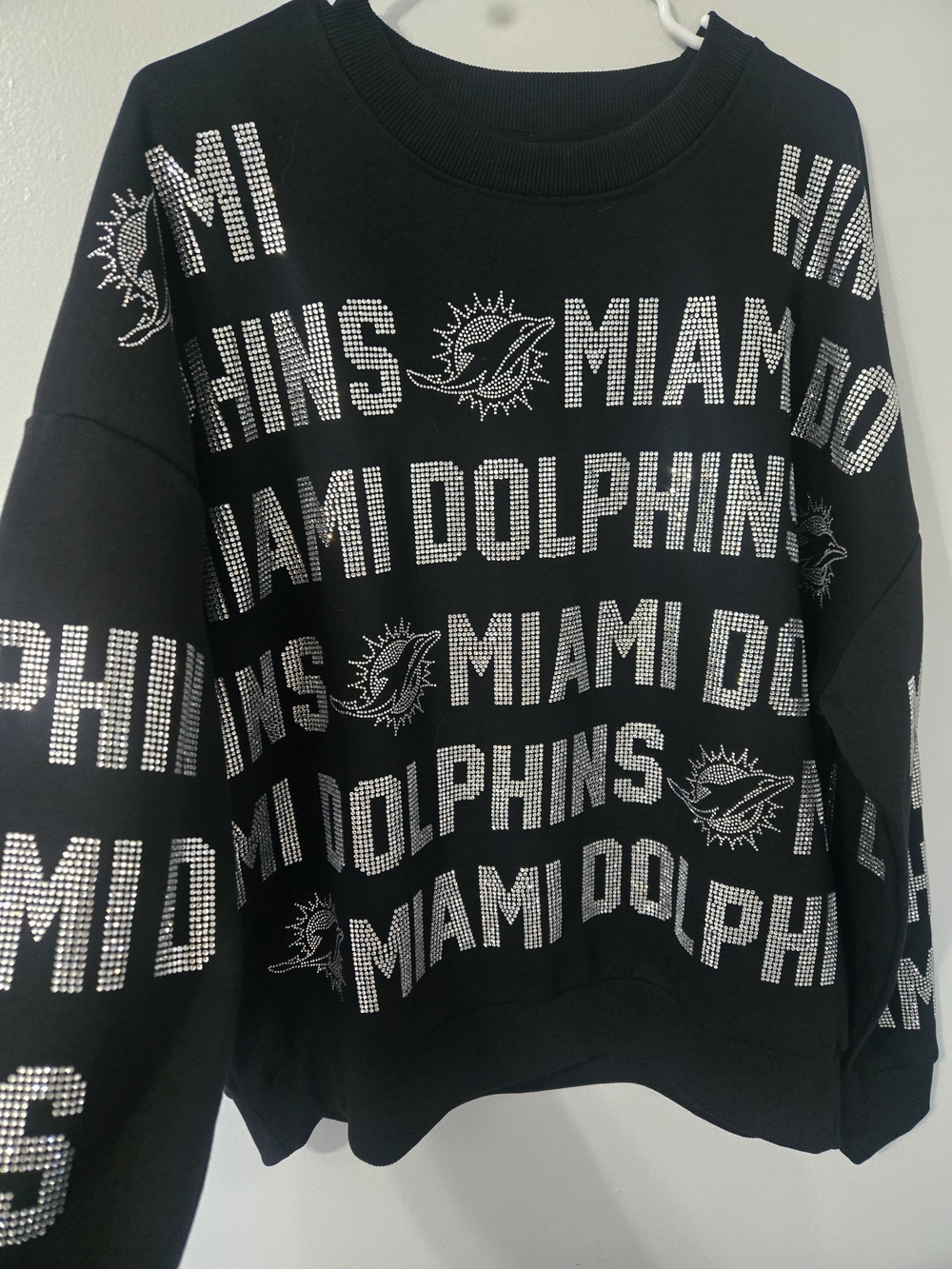 Miami Dolphins Women's Black Rhinestone Crewneck Sweatshirt - Small